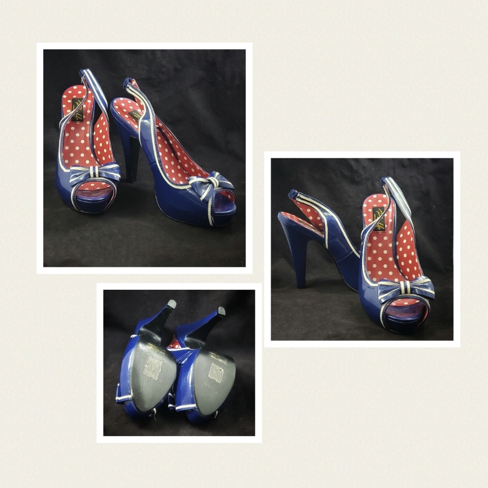 Pin Up Couture Blue Peep Toe Betties Size 7